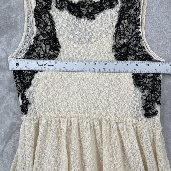 Free People Cream Black Lace Fit & Flare Mini Dress Keyhole Back - Picture 13 of 15
